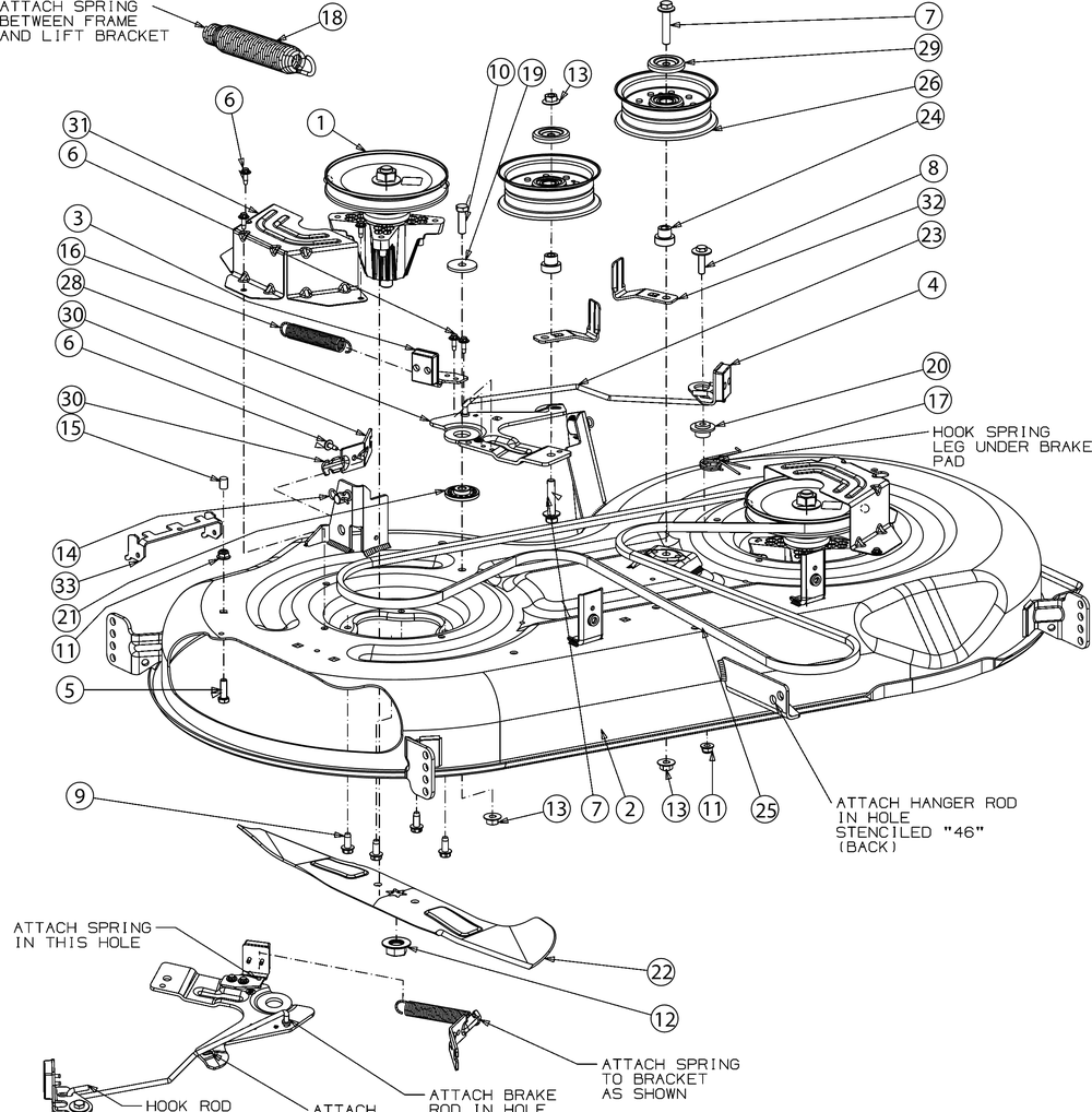 Deck Diagram and Parts List for XT1-LT46KH (13WPA1CT010)(2016) Cub Cadet Lawn Tractor